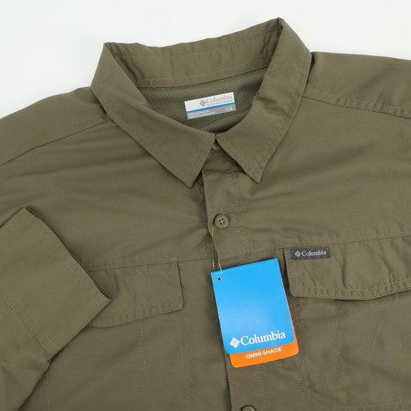 Columbia Performance Olive Green Long Sleeve Button Up Fishing Shirt Mens L NEW - Picture 1 of 7